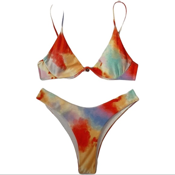 Woman’s 2 Pc Swimsuit Medium Blue and White - Picture 7 of 7